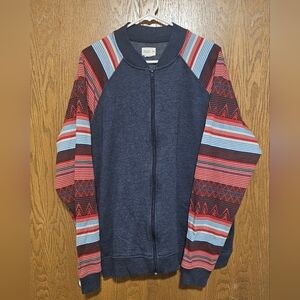 Men's Navy and Tribal Native Print Zip Up Sweater